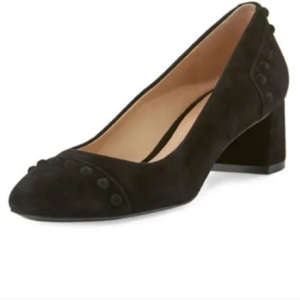 Tory Burch Colt Studded Pump Luxe Block High Heels Black Suede Womens Size 11